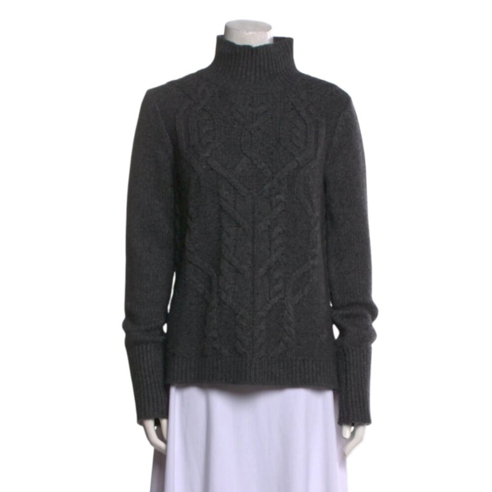 Veronica Beard Cable Knit Fisherman Sweater Womens Medium Cream Turtleneck Wool
